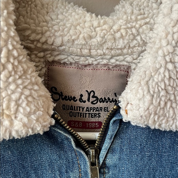 Vintage Steve & Barrys Denim Zip Trucker Jacket Sherpa Trim Lined - Picture 3 of 6